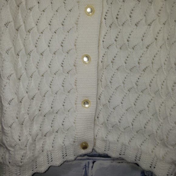 VTG Knit Cardigan Sweater Womens 36 USA Woolite Woven Waves Scallop-Knit - Picture 2 of 8
